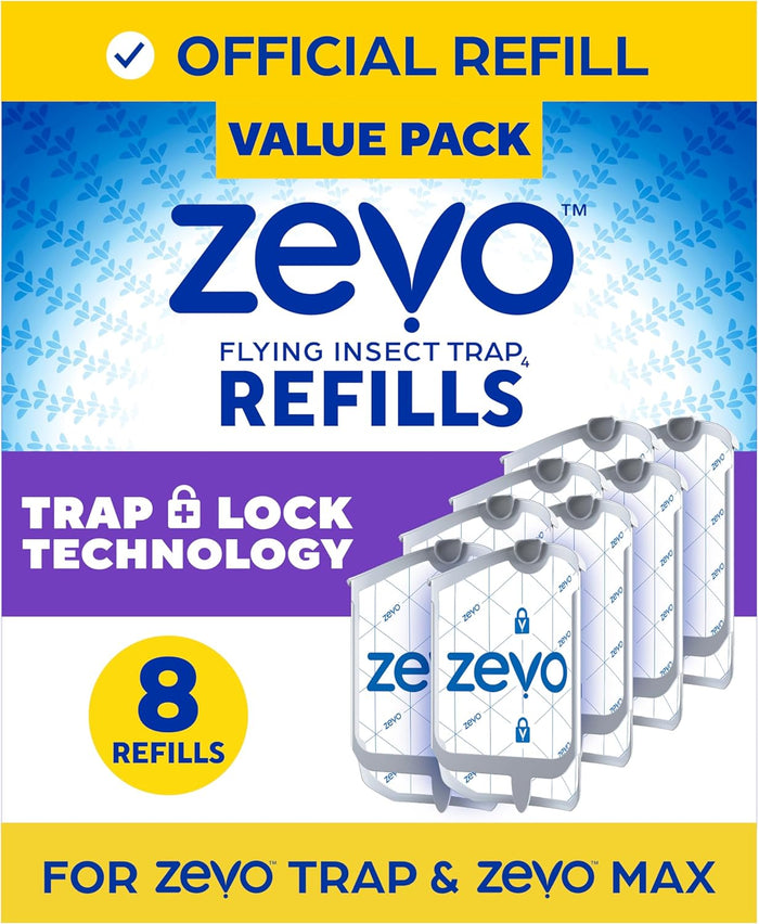 Zevo Flying Insect Trap Refill - for The Zevo MAX & Standard Indoor Fly Trap - Catch Gnats, House & Fruit Flies - Easy to Use - Mess-Free Disposal (4 Refill Cartridges)