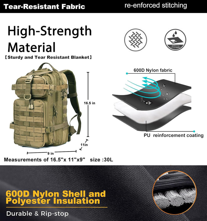 Small Tactical Backpack Military Daypack - 30L Backpack for Men Molle Assault Pack Bug Out Bag for Hiking Camping Travel Army Hunting Rucksack Trekking (Green)
