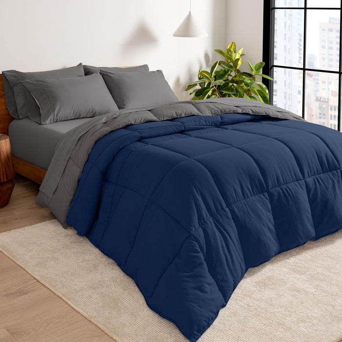 Bare Home Reversible Bed-in-A-Bag Comforter & Sheet Set - Queen - Down Alternative - Soft - Bedding Set (Queen, Light Grey/Grey)