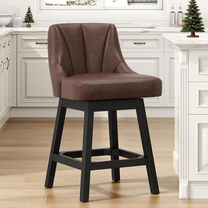 Swivel Bar Stools Set of 2, 26" Fabric Upholstered Counter Height Barstools, Modern Kitchen Island Chairs with Back and Solid Wood Legs for Home Bar Dining Room, Dark Grey