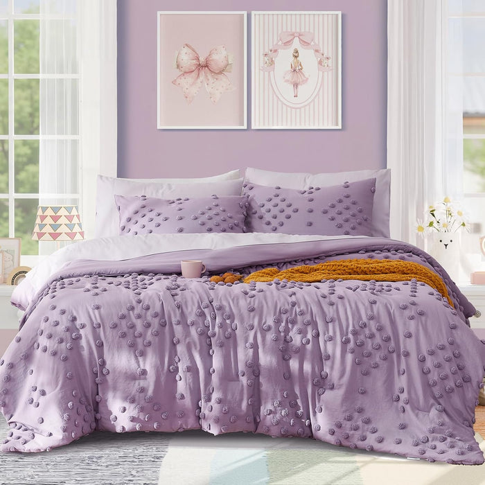Geniospin Light Blue Full Comforter Set for Girls- 7 Pieces Bowknot Jacquard Bed in A Bag Twin Bedding Sets with Sheets, Pillowcases & Shams, All Season Kids Comforter Set