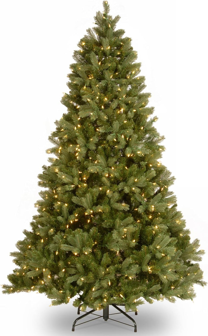 National Tree Company Pre-Lit 'Feel Real' Artificial Full Downswept Christmas Tree, Green, Douglas Fir, Dual Color LED Lights, Includes PowerConnect and Stand, 6.5 Feet