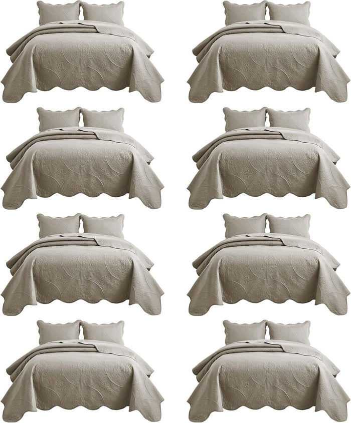 IR Imperial Rooms Queen Quilt Bedding Set Size (90" x 96") + 2 Pillow Shams (20" x 26"+ 2") - 3 Pcs All Season Lightweight Reversible Microfiber Coverlet Embossed Quilt Bedspread (Grey)
