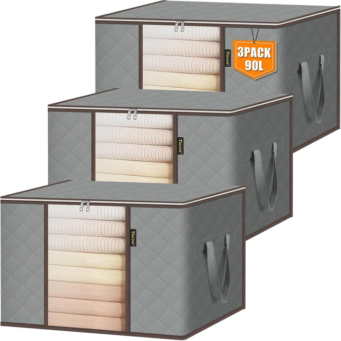 BALEINE 6 Pack Clothes Storage Bags, 16 Gallon Storage Containers with Reinforced Handle, Sturdy Zipper, Closet Organizer for Blanket, Comforter, Pillow, Bedding (Grey, 6 Pack)