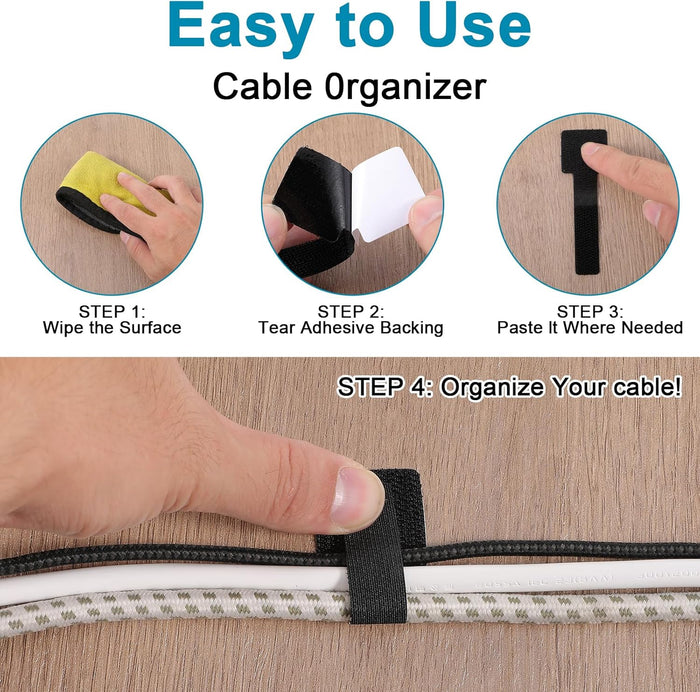 40Pcs Hook and Loop Cable Straps, Self Adhesive Cable Straps, Cables Management Under Desk Adjustable Management Clip for Desk Household & Office Organization