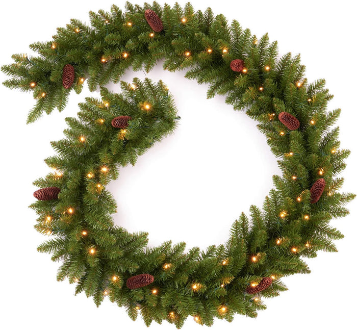 9Ft Pre-Lit Christmas Garland, Plug in, Green, 50 Clear Lights, Fireplace Stairs Mantle Door Indoor Outdoor, Decorated with Pine Cones