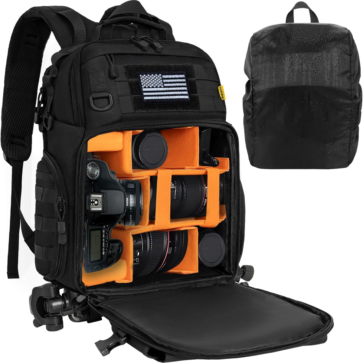 Camera Backpack for DSLR/SLR/Mirrorless Photography Camera, Tactical Camera Bag Case Water-resistant Travel Backpack with 15.6" Laptop Compartment Compatible with Canon