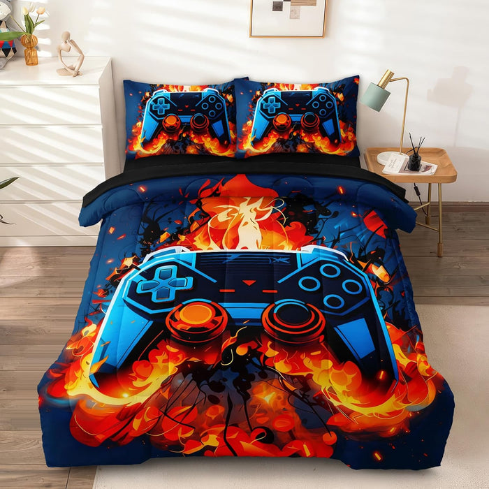 5 Pcs Full Size Bedding Set, Gaming Comforter Set for Boys Teens, Full Gamer Bedding Sets