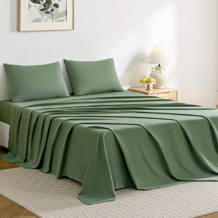 JELLYMONI Sheet Set King Size 4pcs Cotton Cream White Easy-Fit 16 Inch Deep Pocket 100% Washed Cotton Soft Breathable (1 Fitted Sheet, 1 Flat Sheet, 2 Pillowcases)