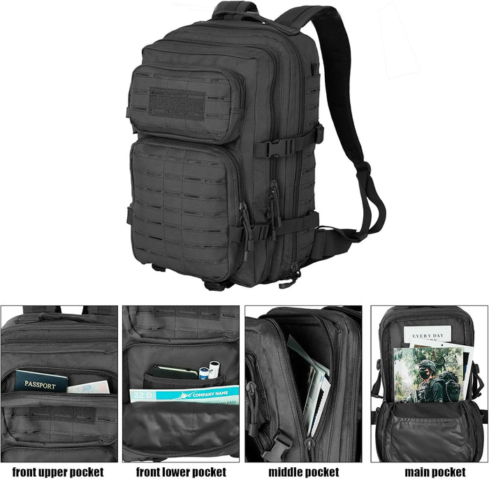 Small Tactical Backpack Assault Pack Bug Out Bag 40L Military Backpack with Molle for Hiking Hunting Rucksack Trekking (Black)
