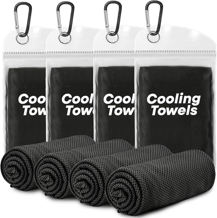 4 Pack Cooling Towels (40"x 12"), Soft Breathable Gym Towels, Tough Outdoors Ice Towel for Neck and Face, Camp Essentials Microfiber Sweat Towels for Gym, Run, Yoga, Workout, Travel, Climb