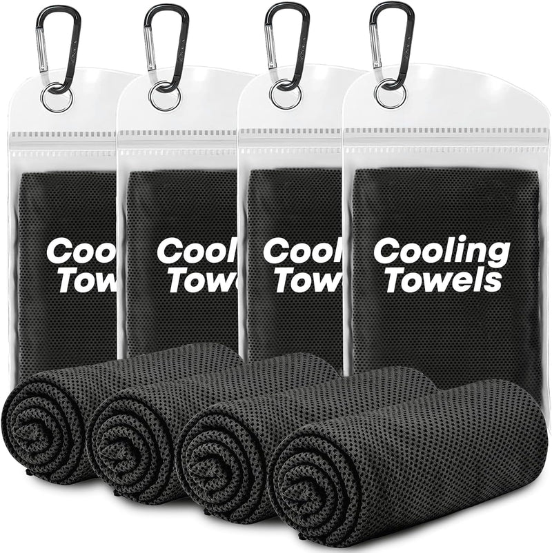 4 Pack Cooling Towels (40"x 12"), Soft Breathable Gym Towels, Tough Outdoors Ice Towel for Neck and Face, Camp Essentials Microfiber Sweat Towels for Gym, Run, Yoga, Workout, Travel, Climb