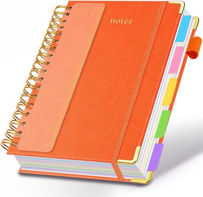 Hardcover Spiral Notebook 8"x10" Journal Notebook with Tabs and Removable Dividers 300 Pages 5 Subject Notebook College Ruled, Faux Leather Spiral Bound Notebook for Women School Work (Purple)