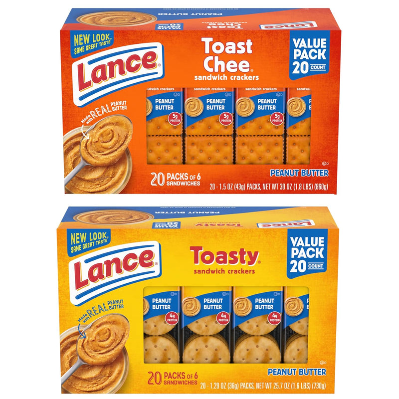 Lance Sandwich Crackers, Variety Pack, 3 Flavors, 20 Individually Wrapped Packs, 6 Sandwiches Each