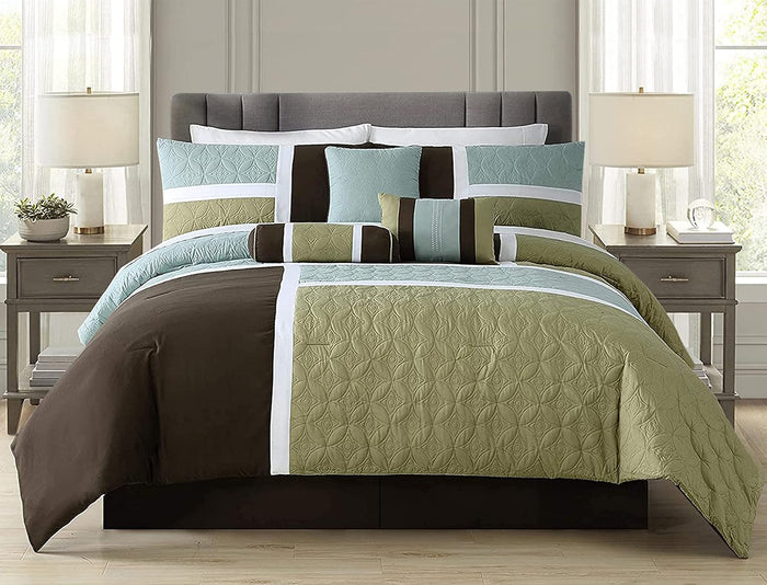Chezmoi Collection Upland 7-Piece Quilted Patchwork Comforter Set, Lavender/Gray/Purple, California King