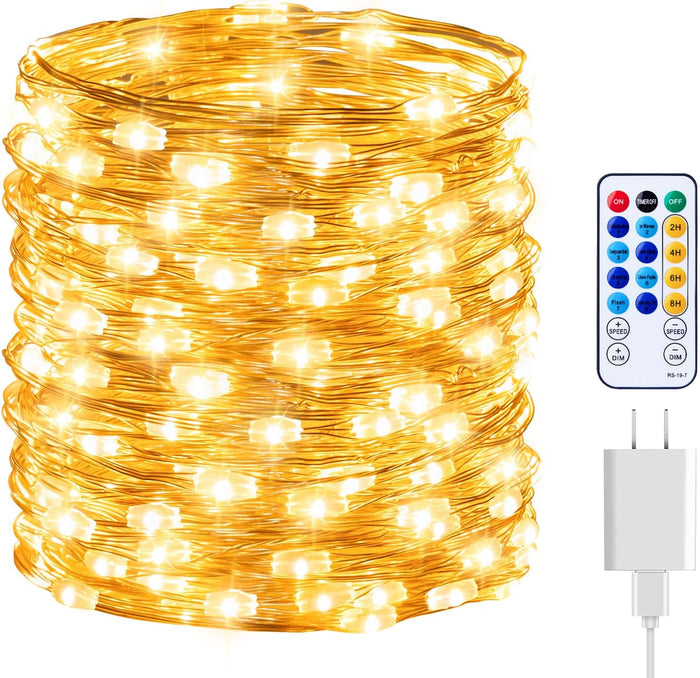 Minetom Fairy Lights with Remote, 66 Feet 200 Led Firefly String Lights Plug in for Bedroom Home Wall Ceiling Christmas Tree Wreath Craft Wedding Party Indoor Outdoor Decoration, Warm White