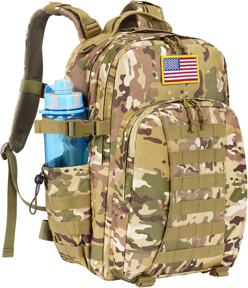 Tactical Backpack for Men, Military Army Rucksack 40L Large Molle Army Assault Pack with Bottle Holder, Day Pack Bug out Bag Survival Backpack for Hiking, Hunting, Travel, Camping, Black Camo