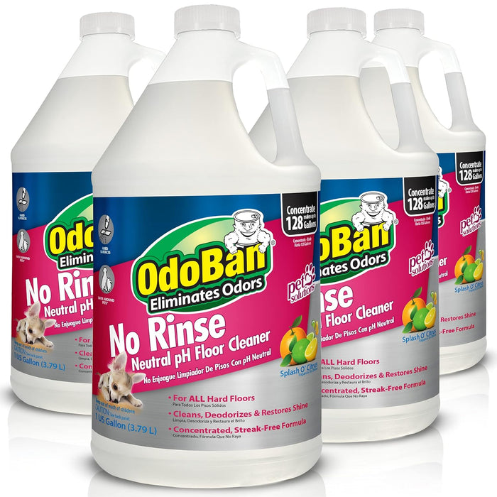OdoBan Pet Solutions No Rinse Neutral pH Floor Cleaner Concentrate, Made in the USA, Splash O' Citrus Scent, 2 Gallons