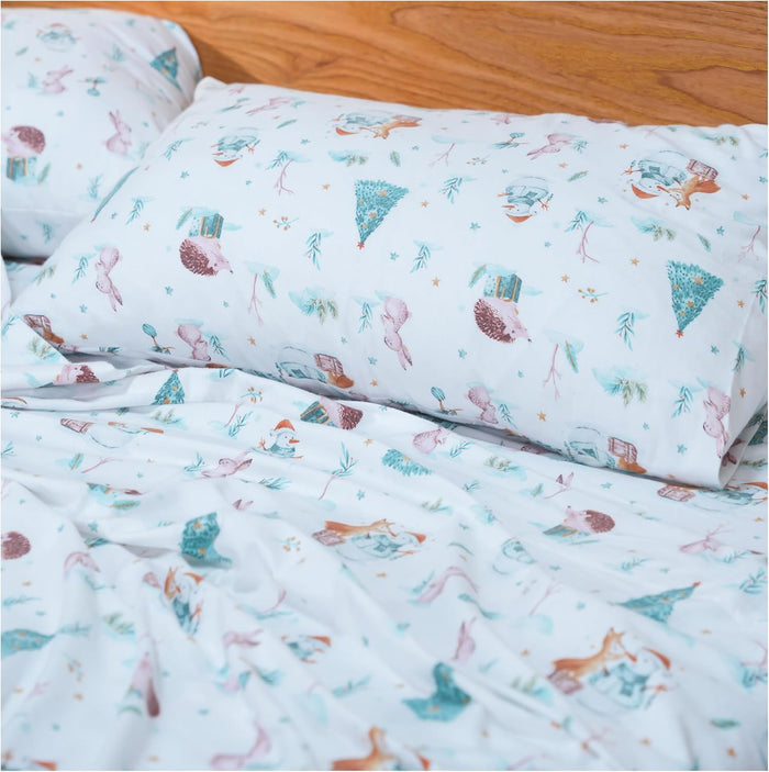 RUVANTI Flannel Sheets Full Size - GOTS Certified 100% Organic Cotton, 4 Piece Warm, Soft & Breathable Set, Deep Pocket Snug Fit, Double Brushed Cozy All Season Bedding, Reindeer Rush