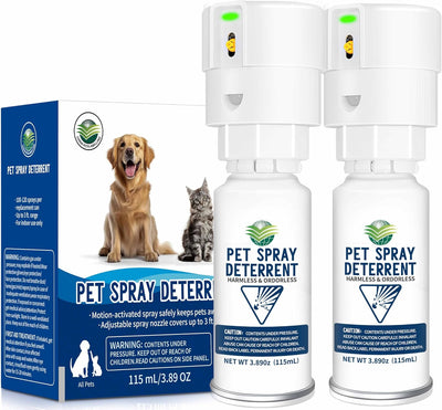 Cat Spray Deterrent System [ 2 Pack ] Cat Deterrent Spray, Motion Activated Pet Deterrent Spray System for Cats & Dogs Odorless Pet Deterrent, Senses Pets Up to 3 Feet Away, Friendly & Safe