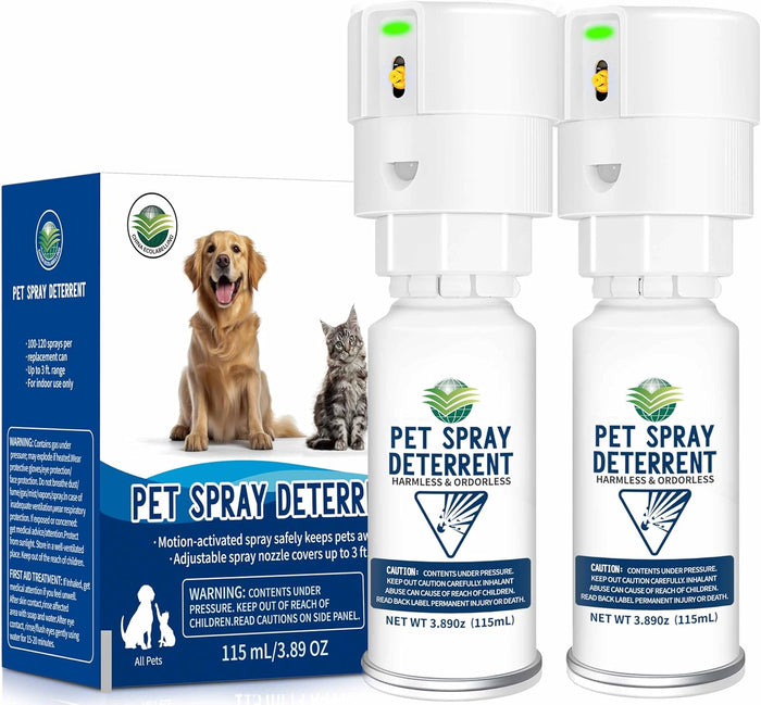 Cat Spray Deterrent System [ 2 Pack ] Cat Deterrent Spray, Motion Activated Pet Deterrent Spray System for Cats & Dogs Odorless Pet Deterrent, Senses Pets Up to 3 Feet Away, Friendly & Safe