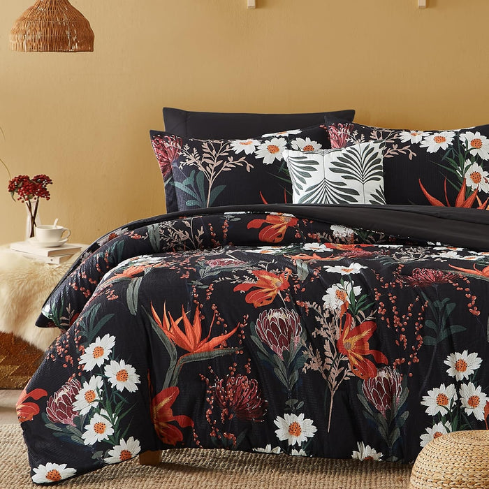 CASAAGUSTO Queen Comforter Set, 7 PCS Pinkish Floral Comforter Set with Flowers Leaves Pattern, Soft Seersucker Design All Season Queen Size Bedding Set(80"X90")