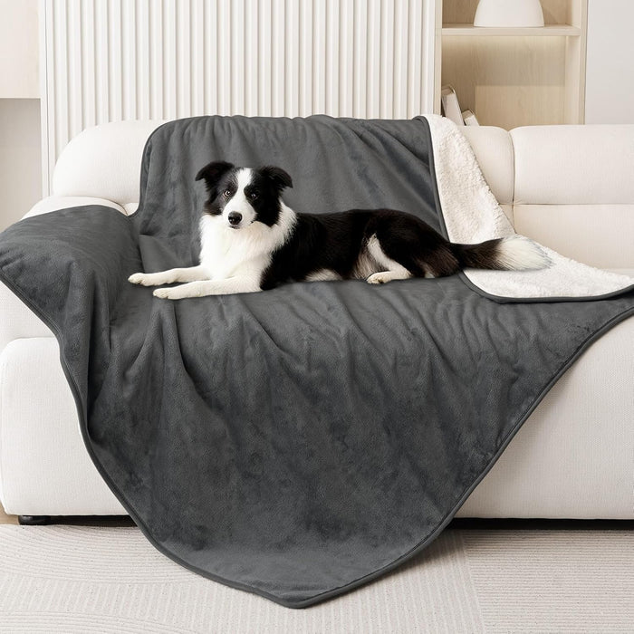 Smiry Waterproof Dog Bed Blanket, Leakproof Pet Throw Blanket for Bed Couch Sofa, Reversible Sherpa Fleece Furniture Protector Cover for Small Medium Large Dogs Cats (Grey, 50x60 inches)