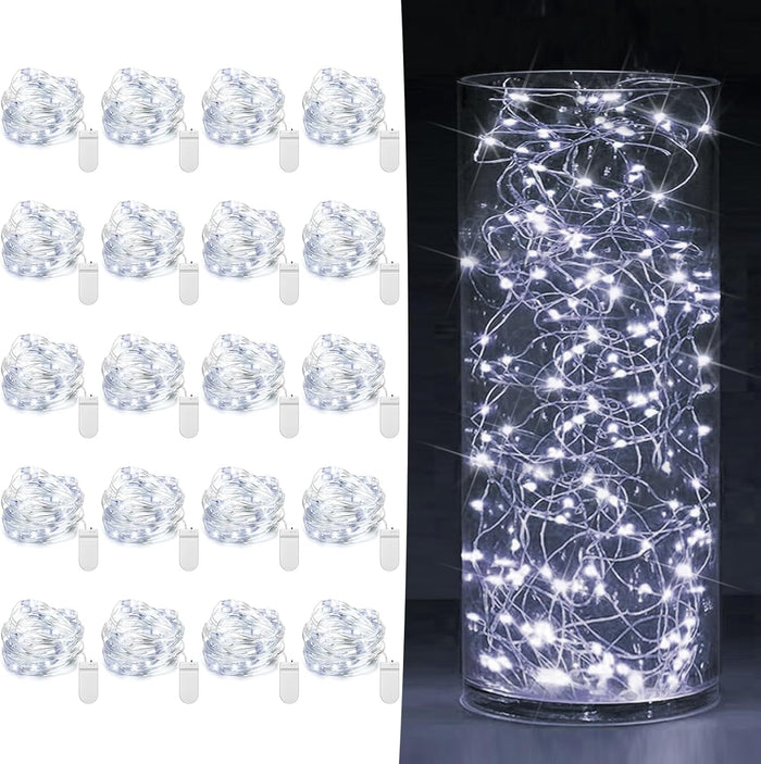 6 Pack Fairy Lights Battery Operated 7ft 20 LED Mini String Lights Twinkle Lights Silver Wire Firefly Starry Lights for Mason Jars Wedding Party Christmas Centerpiece Table Decorations, Warm White