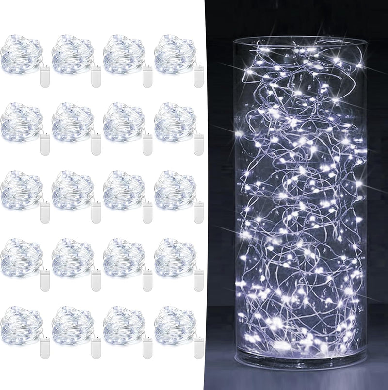 6 Pack Fairy Lights Battery Operated 7ft 20 LED Mini String Lights Twinkle Lights Silver Wire Firefly Starry Lights for Mason Jars Wedding Party Christmas Centerpiece Table Decorations, Warm White