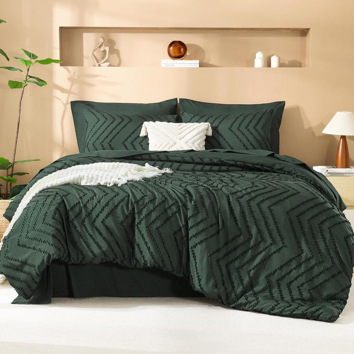 Litanika Queen Comforter Set with Sheets Beige - 7 Pieces Bed in a Bag Queen Chevron Tufted Complete Bedding Sets with Comforter, Sheets, Pillowcases & Shams