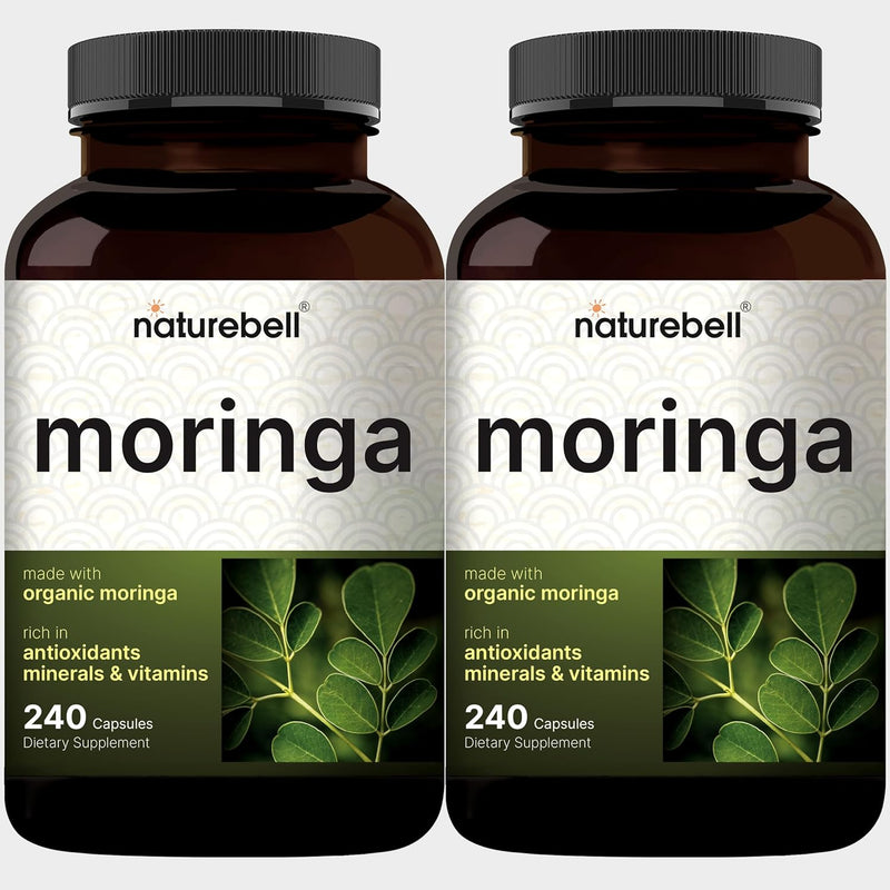 NatureBell Pure Moringa Capsules 8000mg Per Serving - Made with Moringa Powder Organic, 240 Capsules | Green Superfood, Skin Health & Immune Support | Non-GMO, Gluten Free, 4 Month Supply