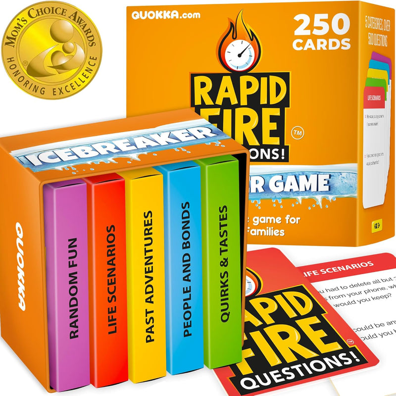 QUOKKA Icebreaker Cards with 500+ Questions - Adults Kids Family Conversation Cards Game - Break The Ice Family Game for Kids 8-12 - Perfect for Family or Adults Game Night I Travel Version