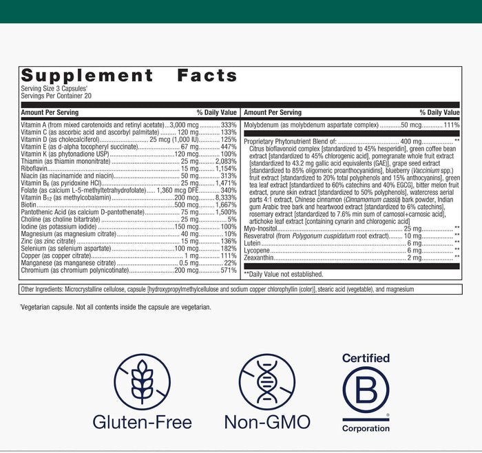 Metagenics PhytoMulti Multivitamin - 20+ Essential Vitamins & Minerals with Phytonutrients - Supports Healthy Aging, Cellular Health, Energy & Immune Function - Non-GMO & Gluten-Free - 60 Capsules