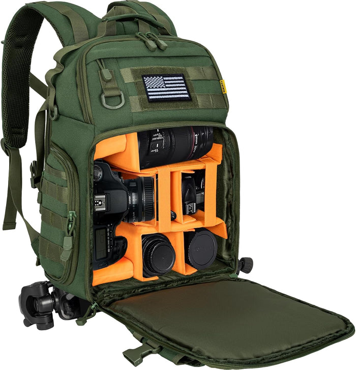 Camera Backpack for DSLR/SLR/Mirrorless Photography Camera, Tactical Camera Bag Case Water-resistant Travel Backpack with 15.6" Laptop Compartment Compatible with Canon