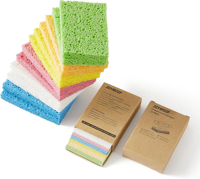 JOYMOOP Dish Sponge Scrubber, Cellulose Sponges Kitchen for Non-Scratch Washing Dishes, Household Cleaning Scrub Natural Sponge, Pack of 36 Colorful Sponges