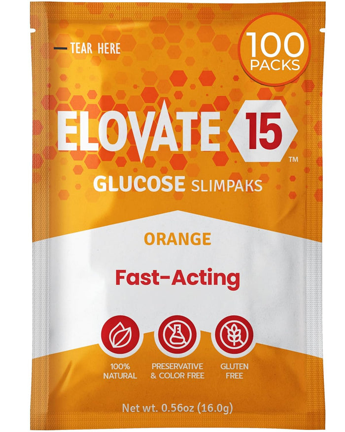 Fast Acting Glucose Powder Packets, Orange - Quick Dissolving, 15g Pure, Gluten-Free Glucose Packets | Oral Dextrose Powder for Kids & Adults | Easy-to-Carry Pocket Sized Slimpaks (Pack of 12)