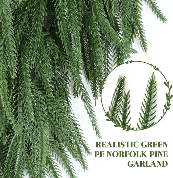 9ft Christmas Garland, Real Touch Norfolk Pine Garland - Pine Garland, Artificial Greenery Christmas Garland for Mantle, Table, Fireplace, Indoor, Outdoor Christmas Decorations
