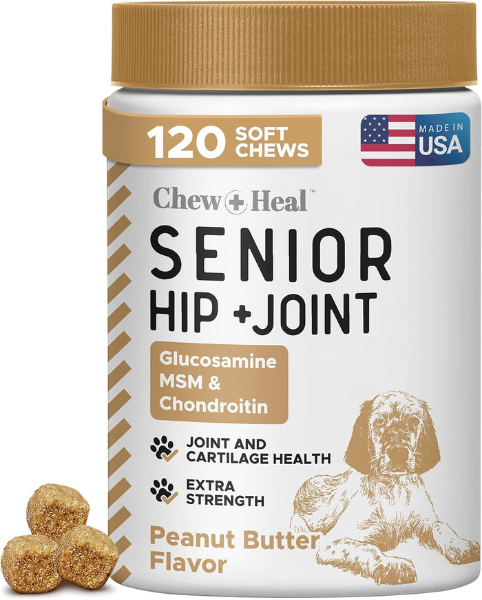 Glucosamine for Dogs Hip and Joint Supplement - 60 Senior Dogs Mobility Soft Chews - Made with Glucosamine, MSM, Chondroitin, Green Lipped Mussels and More - Made in The USA