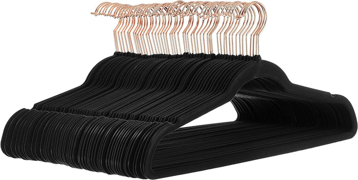 Amazon Basics Slim, Velvet, Non-Slip Suit Clothes Hangers, Pack of 50, Black