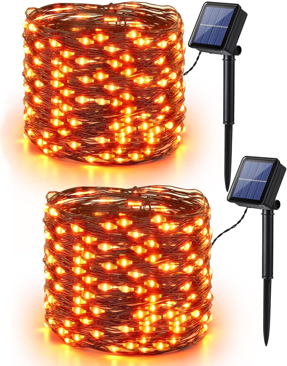 Brizled Orange & Purple Halloween Lights, 2 Pack Total 78FT 240 LED Solar Halloween Fairy Lights, 8 Modes Outdoor Orange Fairy Light, Purple Twinkle Light String Black Wire Outside Spooky Decorations