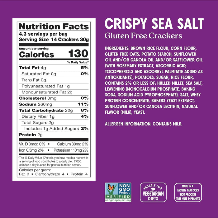 Milton’s Craft Bakers Gluten Free Crispy Sea Salt Baked Crackers, 20 Oz, Set of 2
