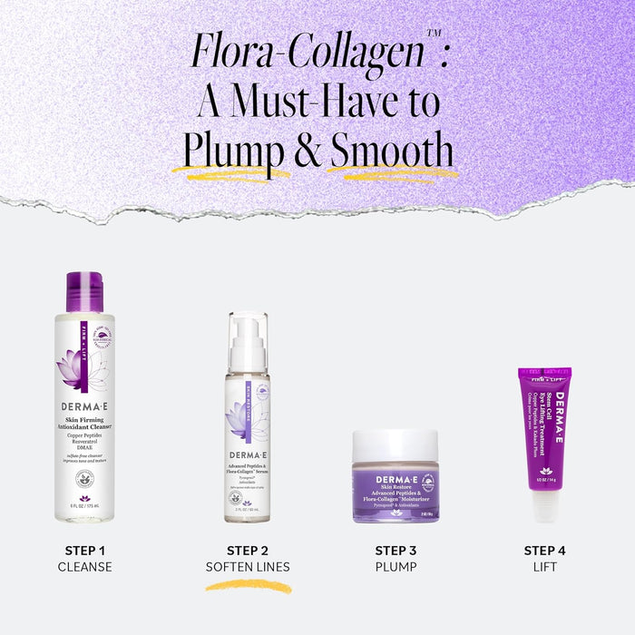 DERMA E Advanced Peptides and Vegan Flora-Collagen Serum – Double Action Collagen Face Cream with Peptide Complex – Intensely Hydrating Serum for Lines, Wrinkles and Redness, 2 oz