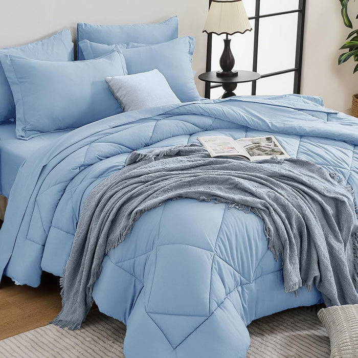HEVUMYI California King Comforter Set - 7-Piece All Season Bed in a Bag Cali-King, Ultra Soft Bedding Set with Comforter, Flat Sheet, Fitted Sheet, Pillowcases, Pillow Shams, Dark Grey