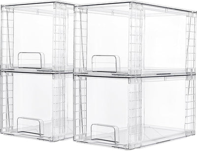 Vtopmart 4 Pack Large Stackable Storage Drawers,Easily Assemble Acrylic Bathroom Closet Undersink Organizers and Storage,Plastic Bins for Kitchen Cabinets,Pantry,Makeup,Medicine Organization