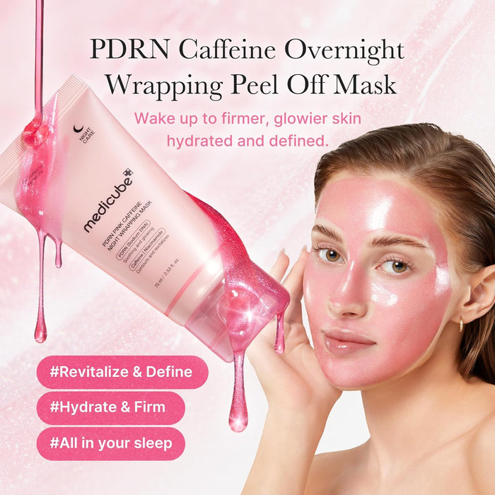 medicube PDRN Caffeine Overnight Wrapping Peel Off Facial Mask | Firming, Depuffing & Hydration | Salmon DNA + Caffeine + Collagen For Refined, Glass Skin & Face Contour Support | Korean Skin Care