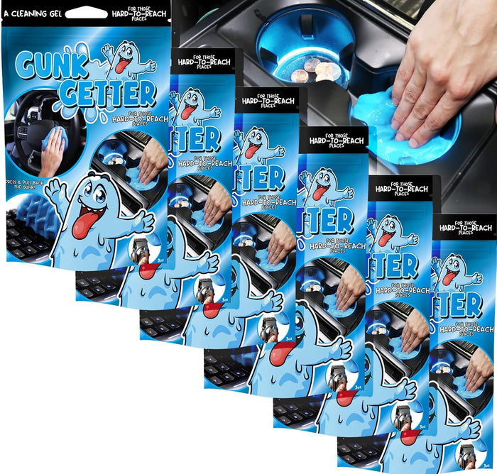 Gunk Getter, Cleaning Gel for Those Hard to Reach Places, Automotive Cup Holder Electronic Keyboard Office, Slime Gel Cleaner Dust Crumb Removal (Resealable Pouch, Blue, 3oz) 12 Pack