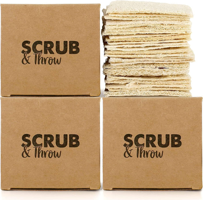 Scrub & Throw Natural Loofah Sponges, Multipurpose Dish Cleaning Tools (Pack of 180) for Kitchen, Bathroom, and Household Use - Non-Scratch