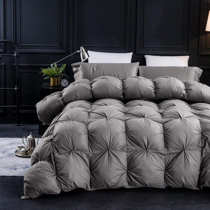 Three Geese Pinch Pleat Waterfowl Feathers and Down Comforter Cal King Size Duvet Insert,750+ Fill Power,1200TC 100% Cotton, Premium All Seasons Aqua-Sky Warm Hotel Comforter with 8 Tabs.