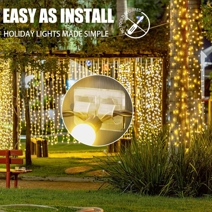 Hooks for Outdoor String Lights Clips: 25Pcs Heavy Duty Cable Clips with Waterproof Adhesive Strips for Hanging Christmas Light