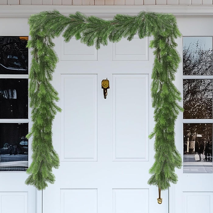 6.5Ft Christmas Norfolk Pine Garland, Real Touch Norfolk, Artificial Realistic for Holiday Mantel Fireplace Christmas Table Home Outdoor